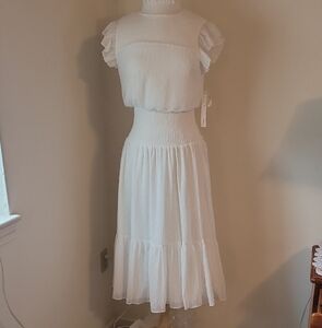 Elegant White Ruffle Sleeve Dress